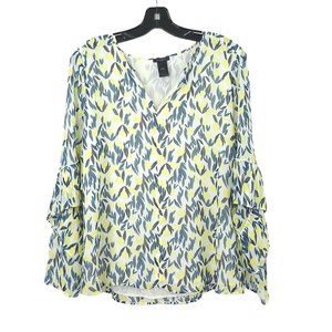 Ann Taylor Factory Floral Pullover Top Womens Size S Flutter Sleeves Yellow Blue